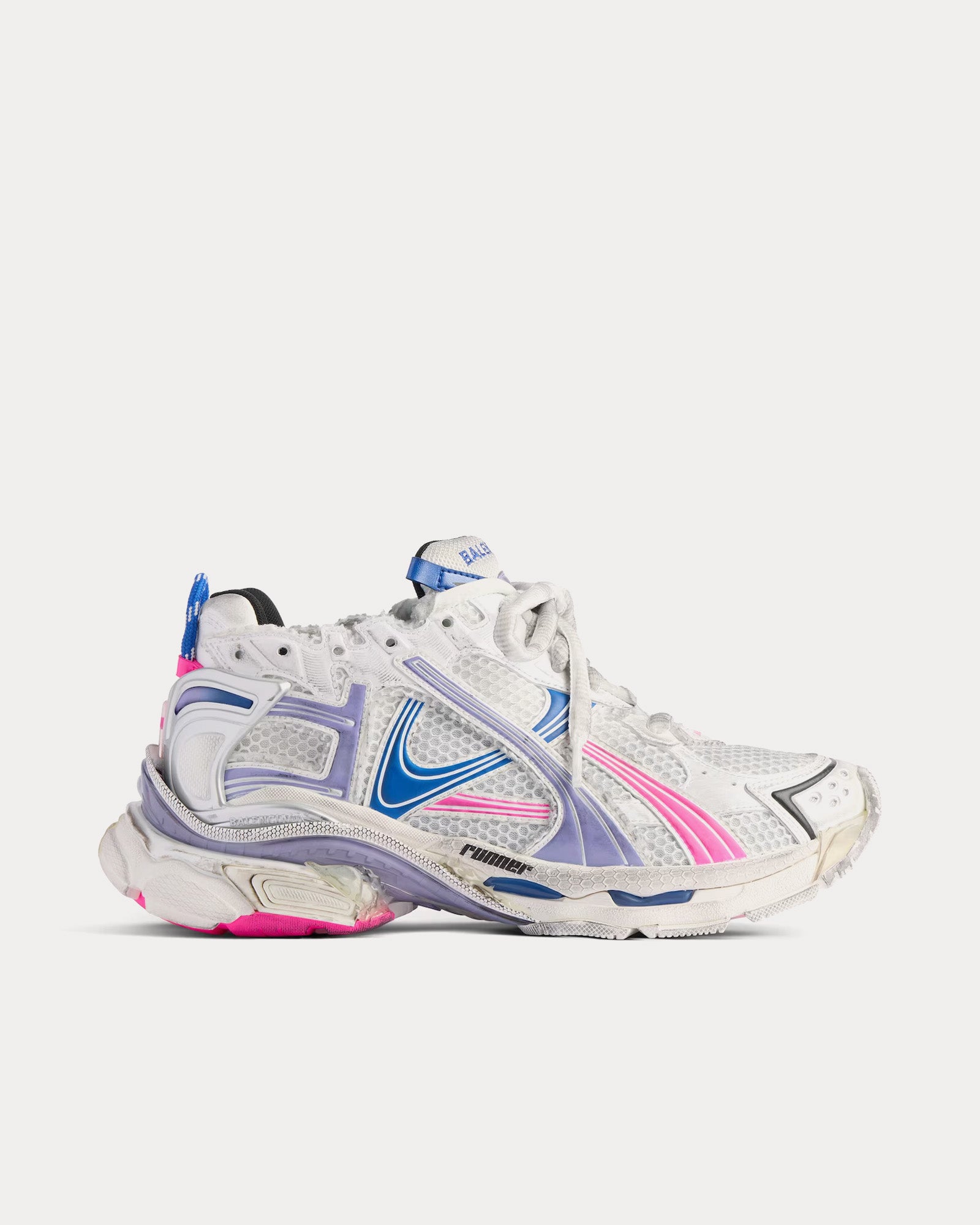 Balenciaga Runner Polyurethane & Polyester Mesh White / Lilac / Neon Pink / Navy Low Top Sneakers - 1