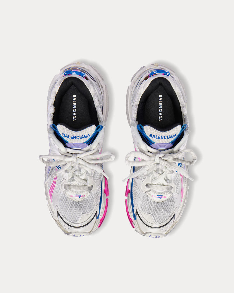 Balenciaga Runner Polyurethane & Polyester Mesh White / Lilac / Neon Pink / Navy Low Top Sneakers - 2