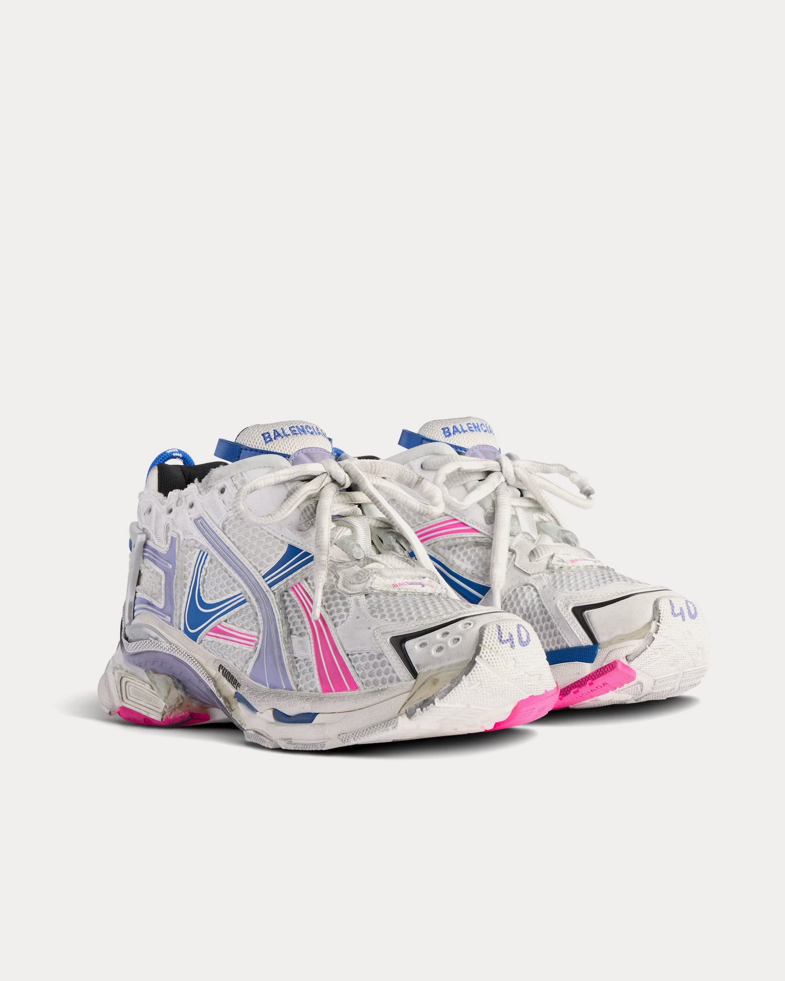 Balenciaga Runner Polyurethane & Polyester Mesh White / Lilac / Neon Pink / Navy Low Top Sneakers - 3