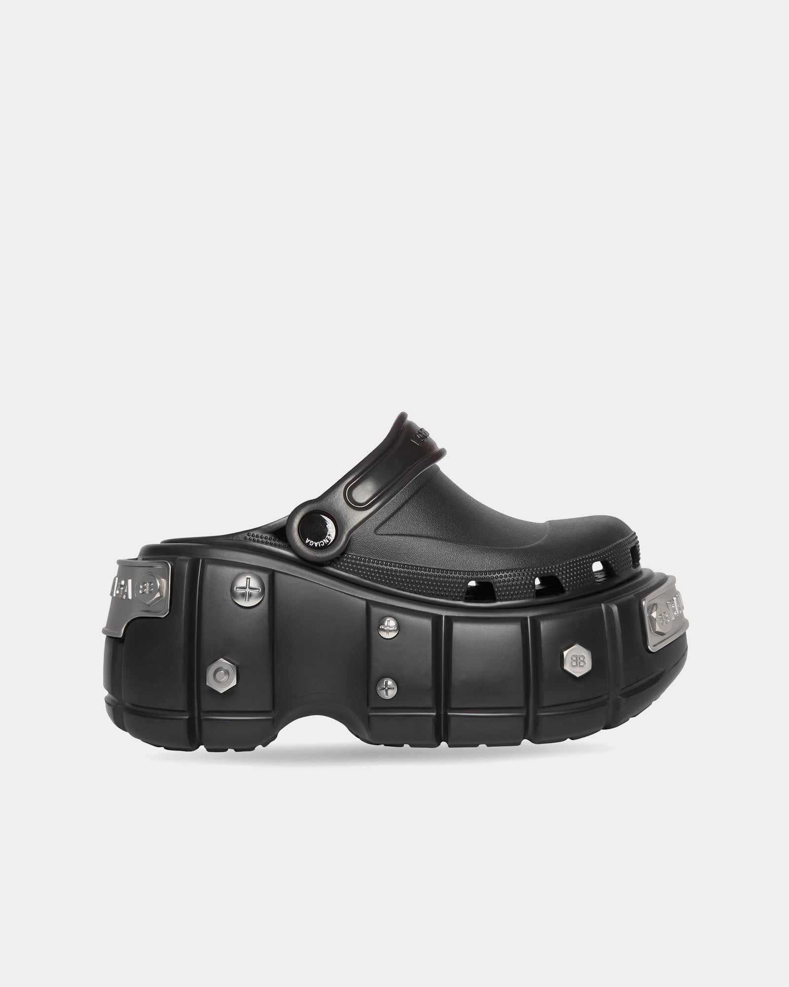 HardCrocs™ Rubber with Silver Metal Piece Effect Black Mules