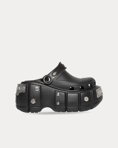 Balenciaga x Crocs HardCrocs™ Rubber with Silver Metal Piece Effect Black Mules