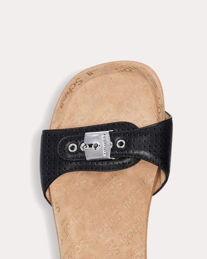 Balenciaga x Scholl Flat Perforated Lambskin Black Sandals - 4