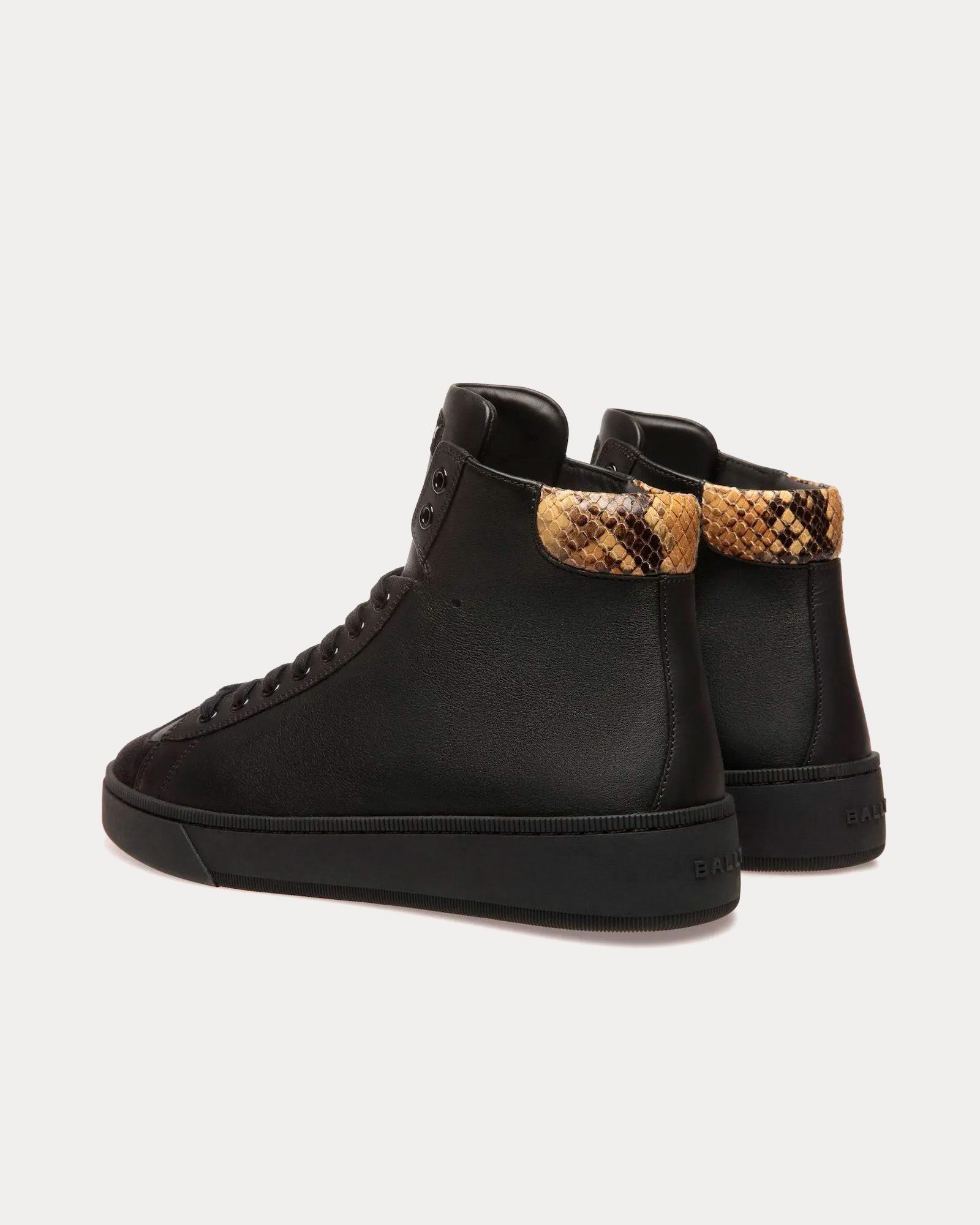 Bally Raise Leather Python Print Black High Top Sneakers - 3