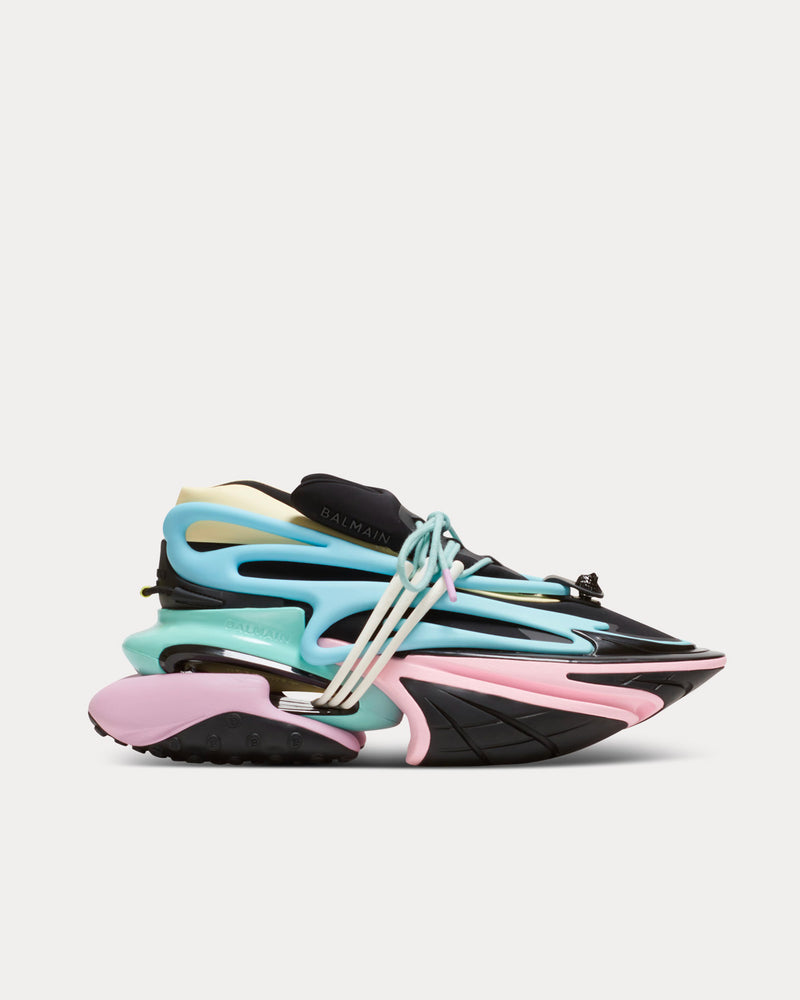 Balmain Unicorn Neoprene & Leather Black / Blue / Pink / Green Low Top Sneakers - 1