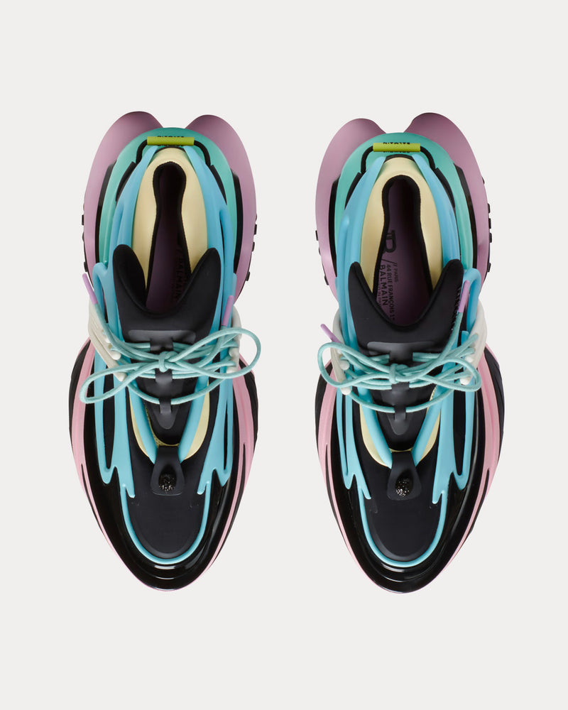 Balmain Unicorn Neoprene & Leather Black / Blue / Pink / Green Low Top Sneakers - 2