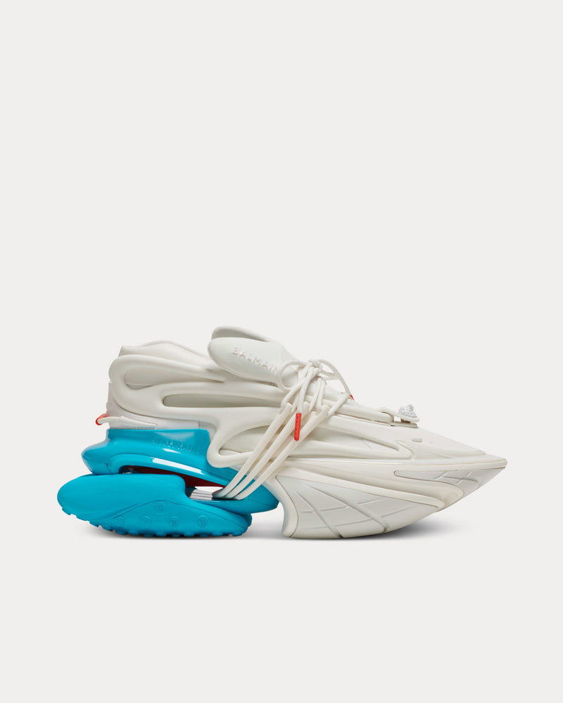 Balmain Unicorn Neoprene & Leather Blue / White Low Top Sneakers - 1