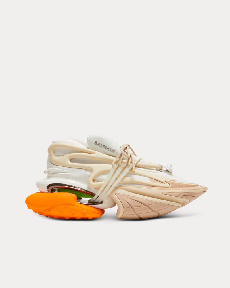 Balmain Unicorn Neoprene & Leather Orange / Beige Low Top Sneakers - 1