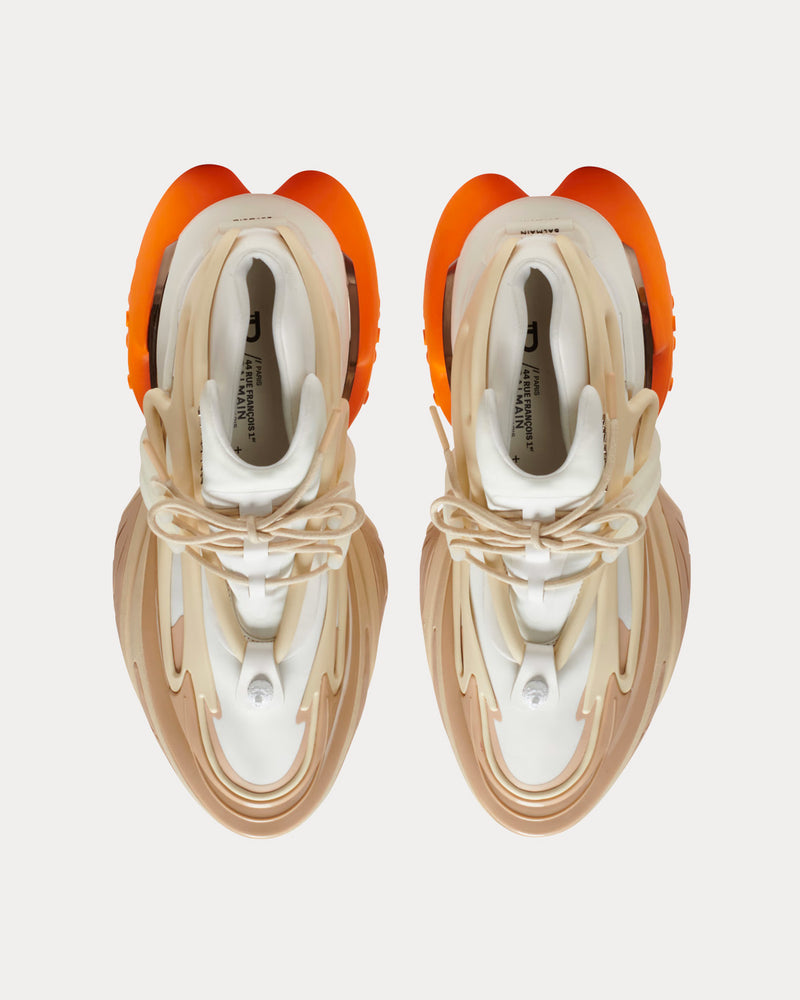 Balmain Unicorn Neoprene & Leather Orange / Beige Low Top Sneakers - 2