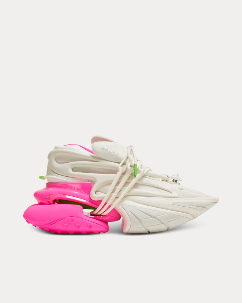 Balmain Unicorn Neoprene & Leather Pink / White Low Top Sneakers - 1