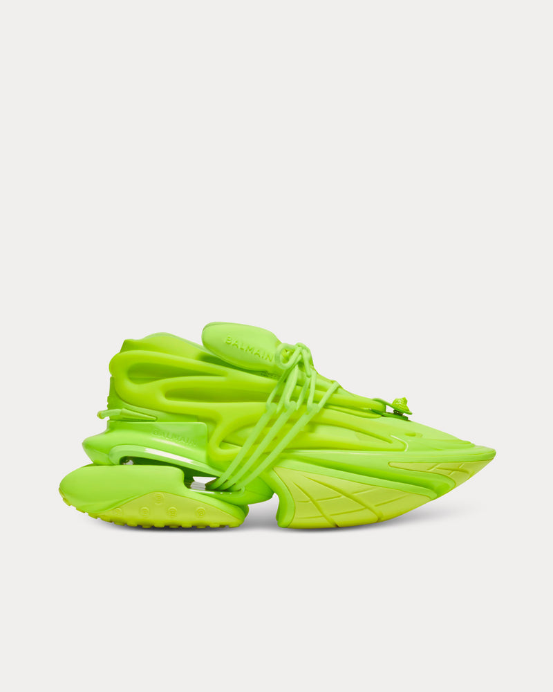 Balmain Unicorn Neoprene & Leather Fluo Yellow Low Top Sneakers - 1