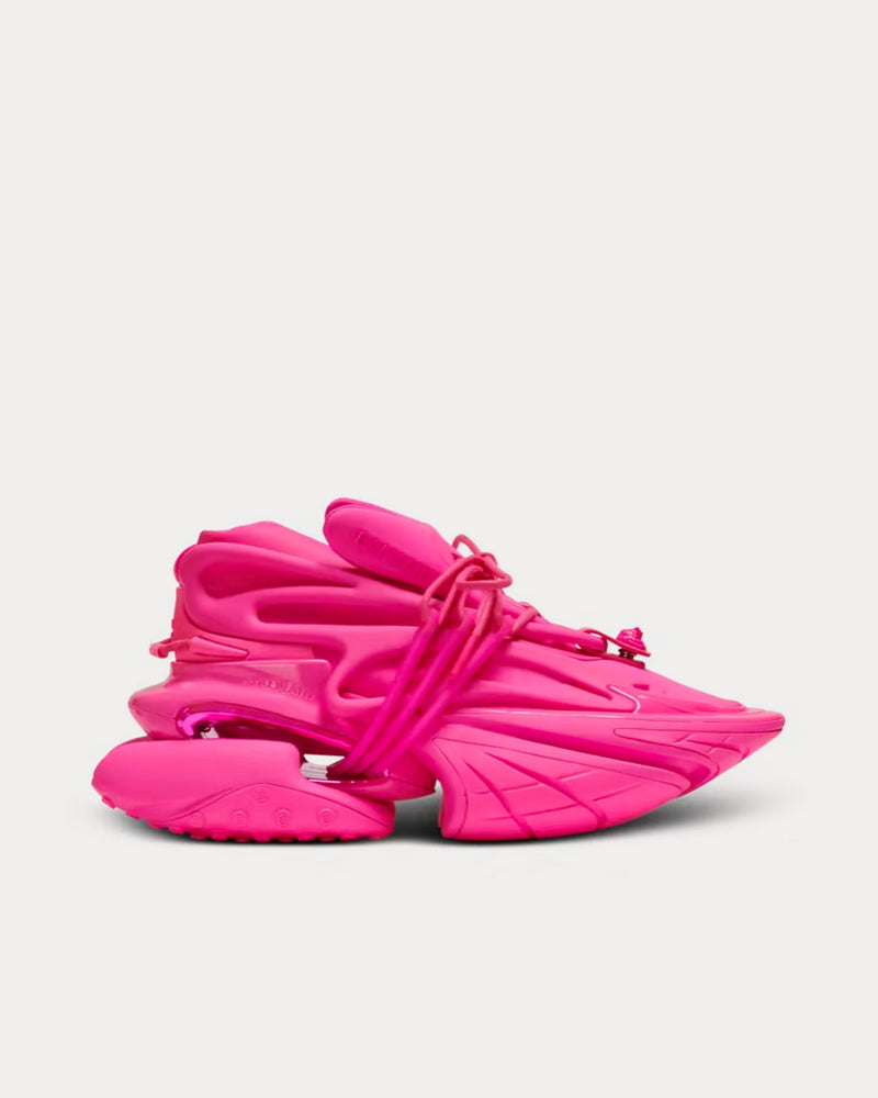 Balmain Unicorn Neoprene & Leather Fluo Pink Low Top Sneakers - 1