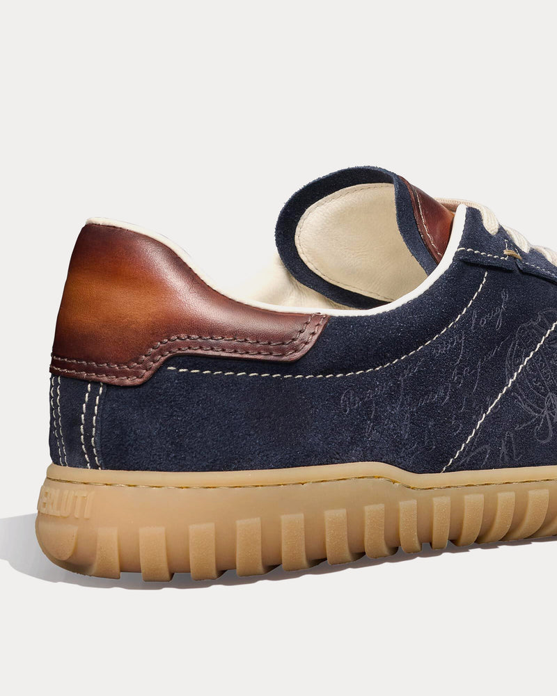 Berluti Scritto Suede Navy Low Top Sneakers - 3