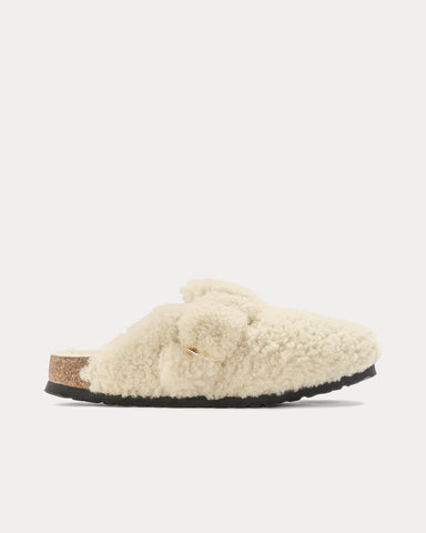 Birkenstock Boston Big Buckle Shearling Eggshell Mules