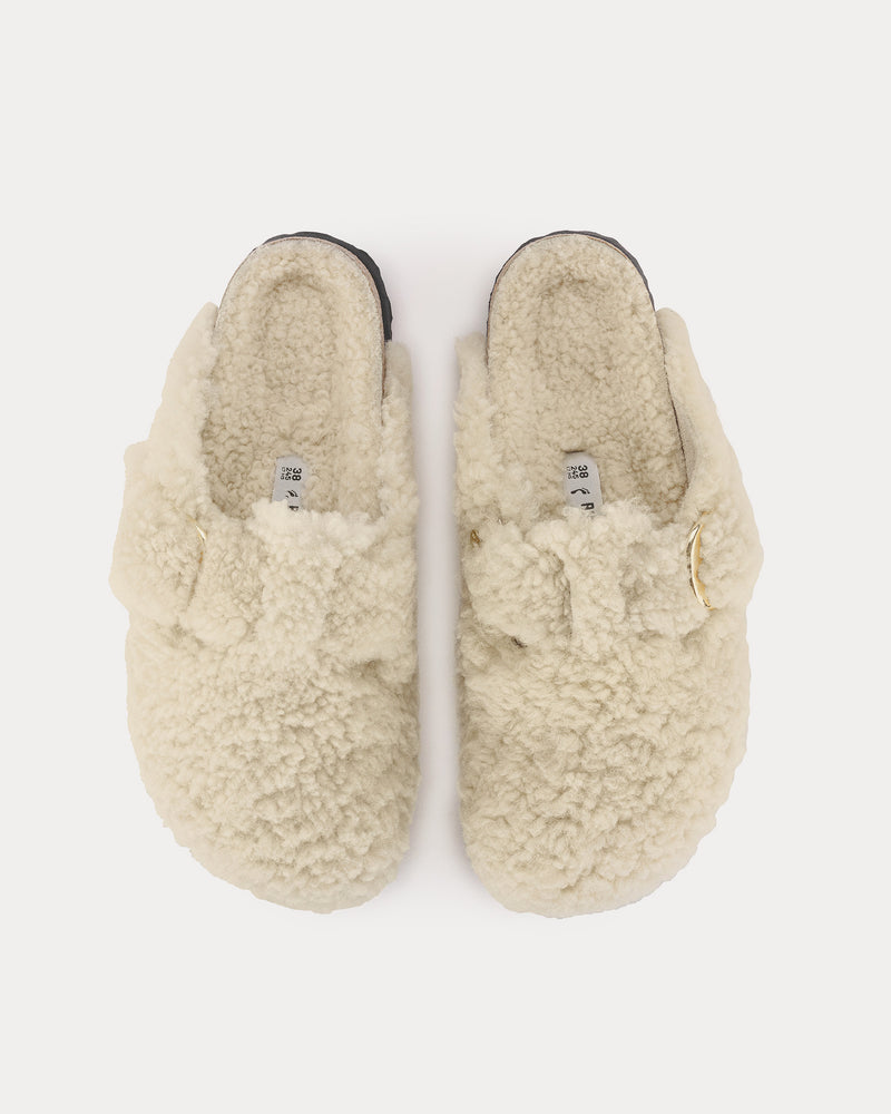 Birkenstock Boston Big Buckle Shearling Eggshell Mules - 2