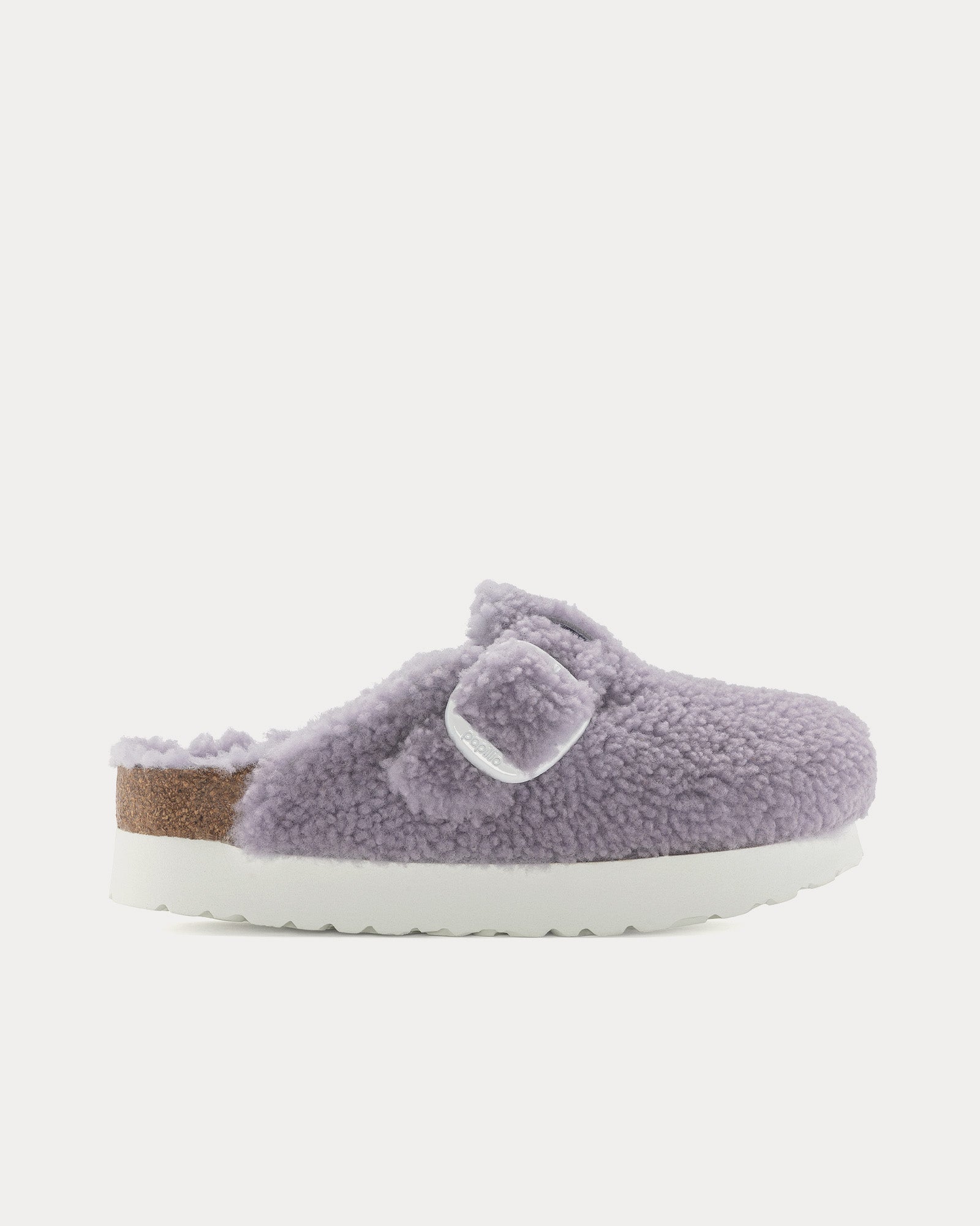 Birkenstock Boston Big Buckle Platform Shearling Purple Fog Mules - 1