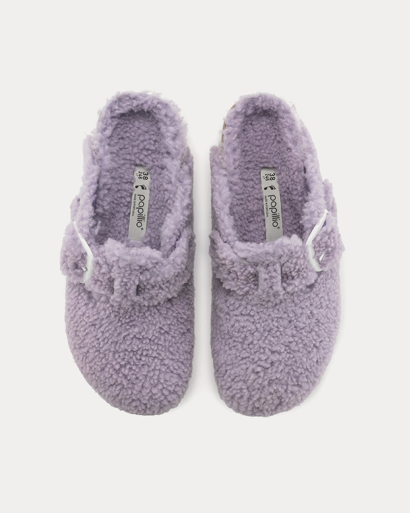 Birkenstock Boston Big Buckle Platform Shearling Purple Fog Mules - 2