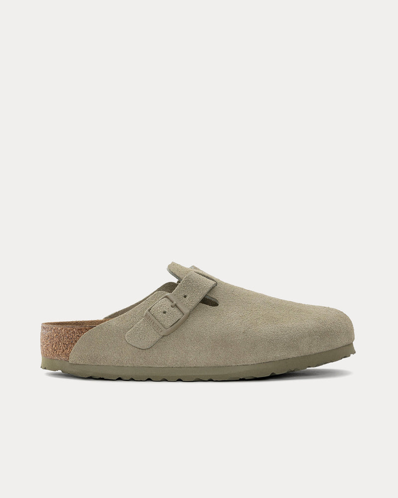 Birkenstock Boston Suede Leather Faded Khaki Clogs - 1