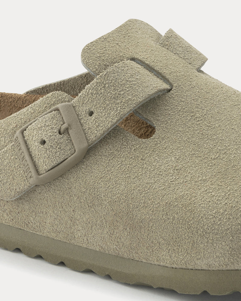 Birkenstock Boston Suede Leather Faded Khaki Clogs - 3