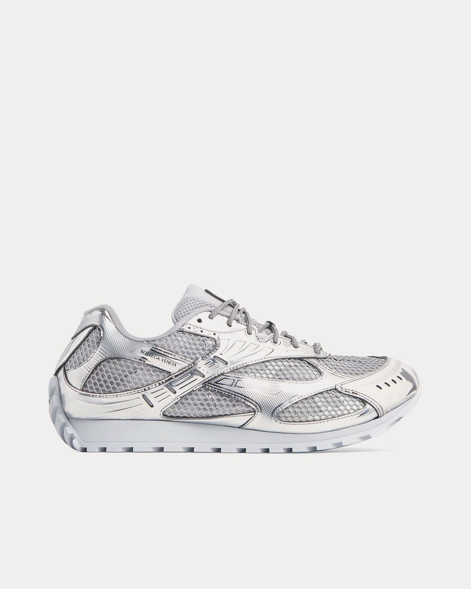 Bottega Veneta Orbit Lightweight Technical Fabric & Metallic Mesh Silver Low Top Sneakers - 1