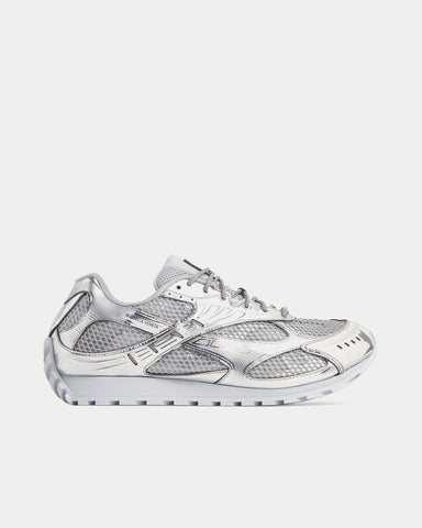 Bottega Veneta Orbit Lightweight Technical Fabric & Metallic Mesh Silver Low Top Sneakers