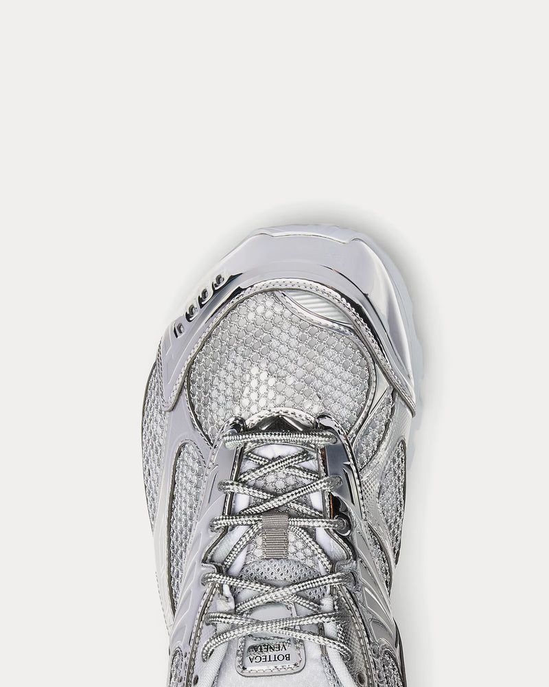 Bottega Veneta Orbit Lightweight Technical Fabric & Metallic Mesh Silver Low Top Sneakers - 4