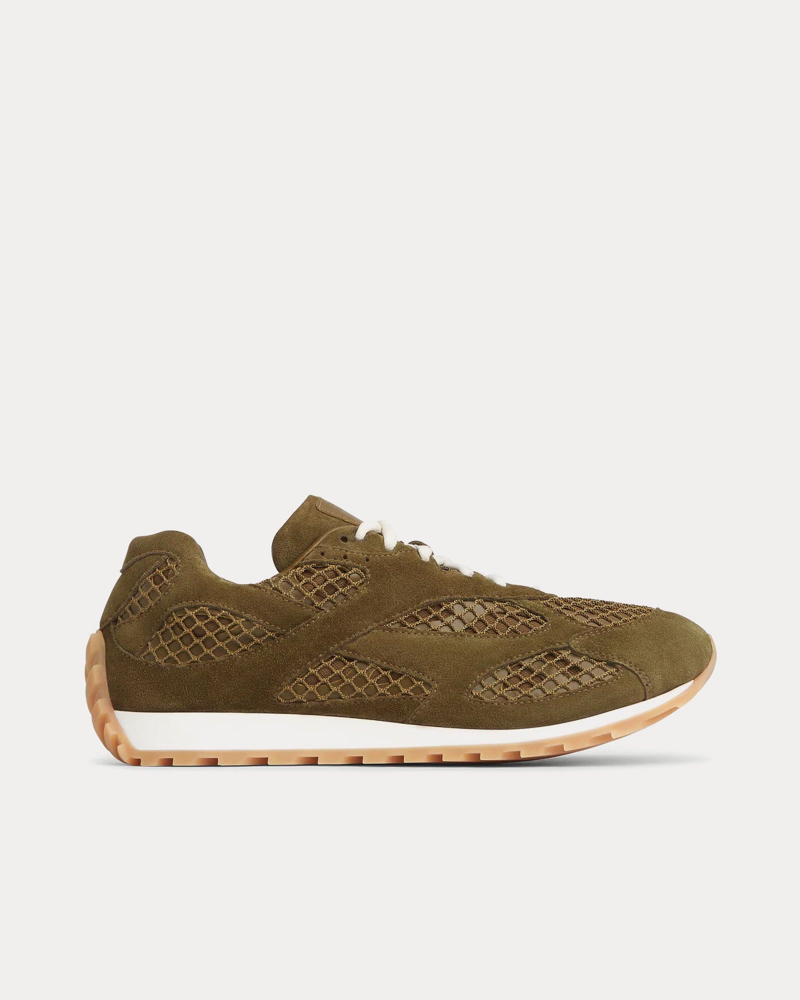 Bottega Veneta Orbit Suede & Mesh Olive Oil Low Top Sneakers - 1