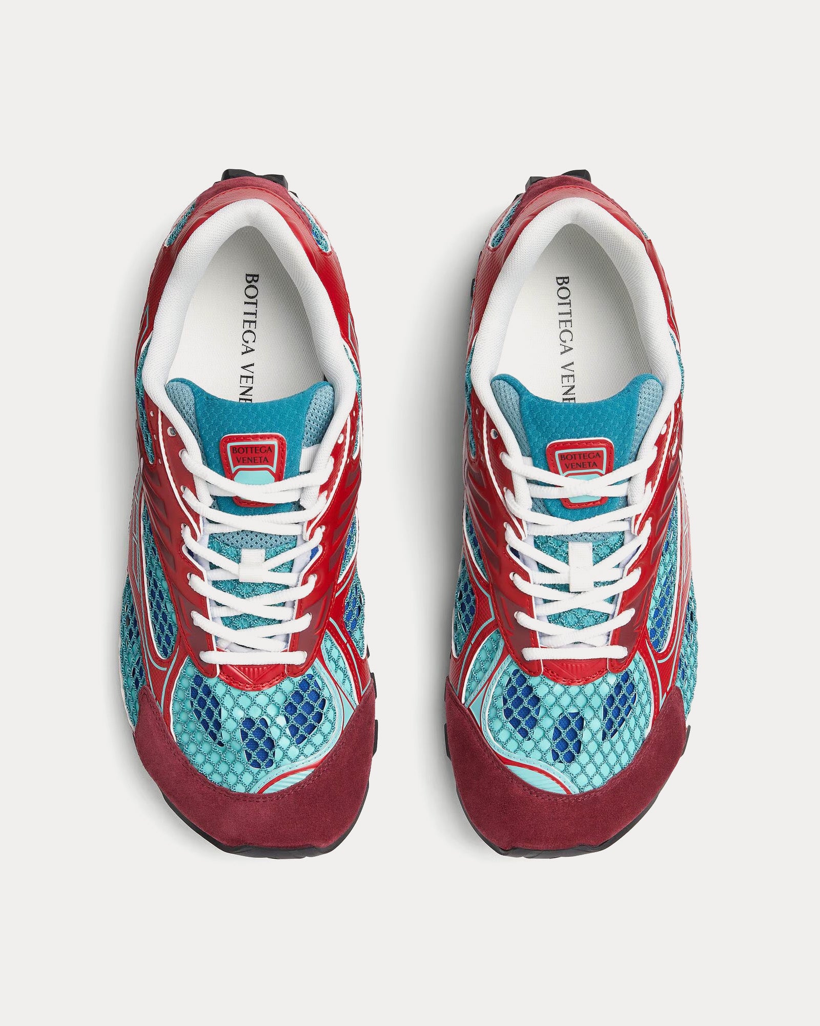 Bottega Veneta Orbit Lightweight Technical Fabric, Suede & Mesh Turquoise / Cherry Low Top Sneakers - 2