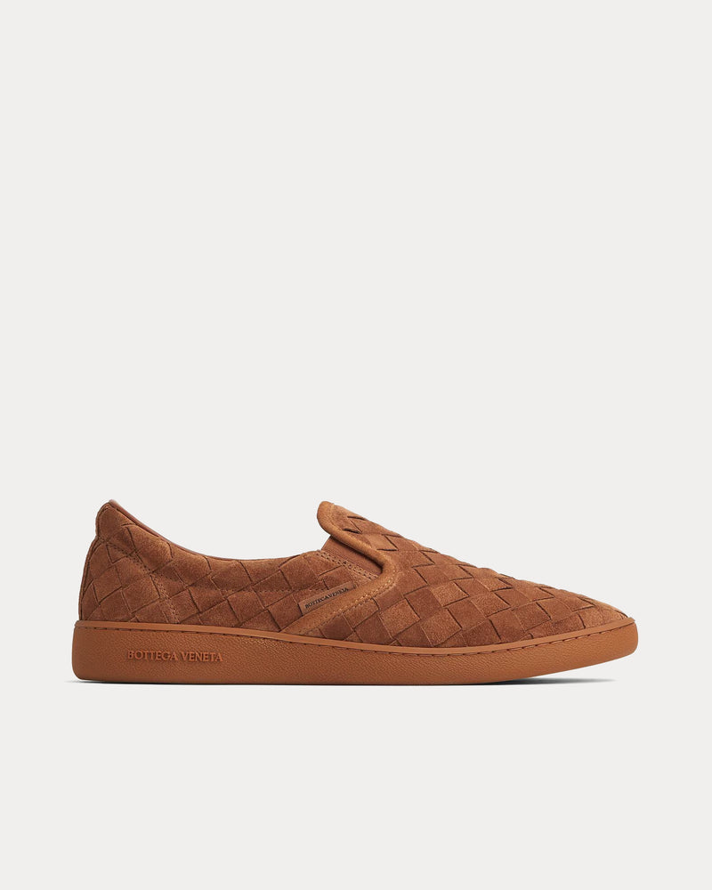 Bottega Veneta Sawyer Intrecciato Suede Caramel Slip On Sneakers - 1