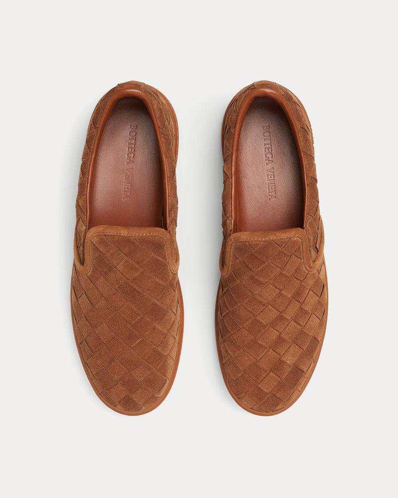 Bottega Veneta Sawyer Intrecciato Suede Caramel Slip On Sneakers - 2