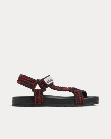 Bottega Veneta Trip Ribbon Fabric Black / Carmine Sandals