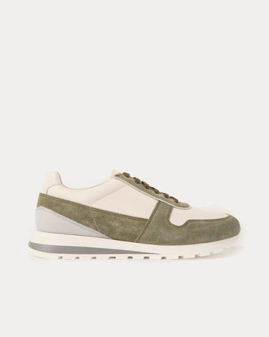 Brunello Cucinelli Olimpo Calfskin & Washed Suede Runners Khaki Low Top Sneakers