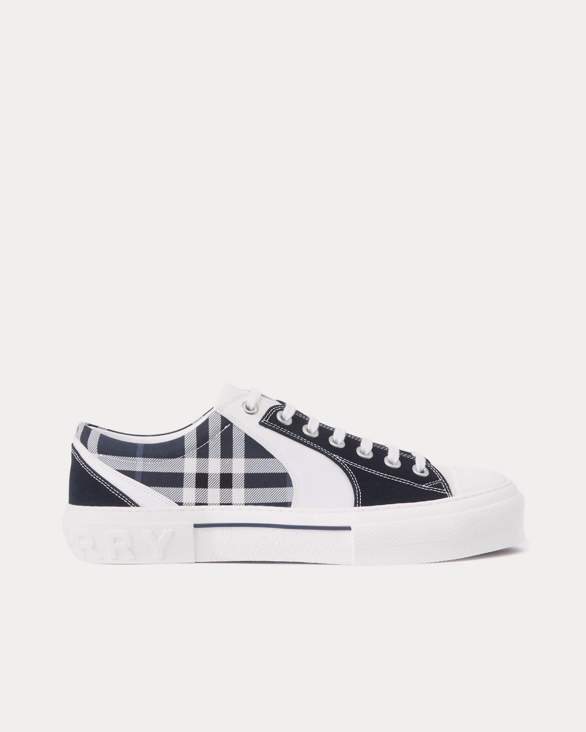 Burberry Check, Cotton, & Leather White / Navy Low Top Sneakers - 1