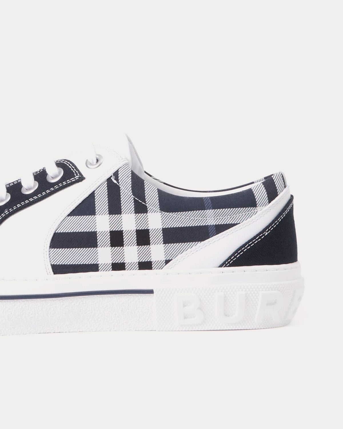 Burberry Check, Cotton, & Leather White / Navy Low Top Sneakers - 3