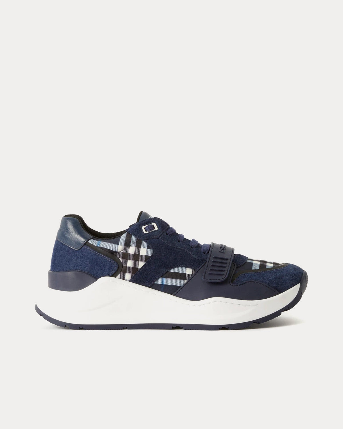 Burberry Check, Suede & Leather Navy Blue Low Top Sneakers - 1