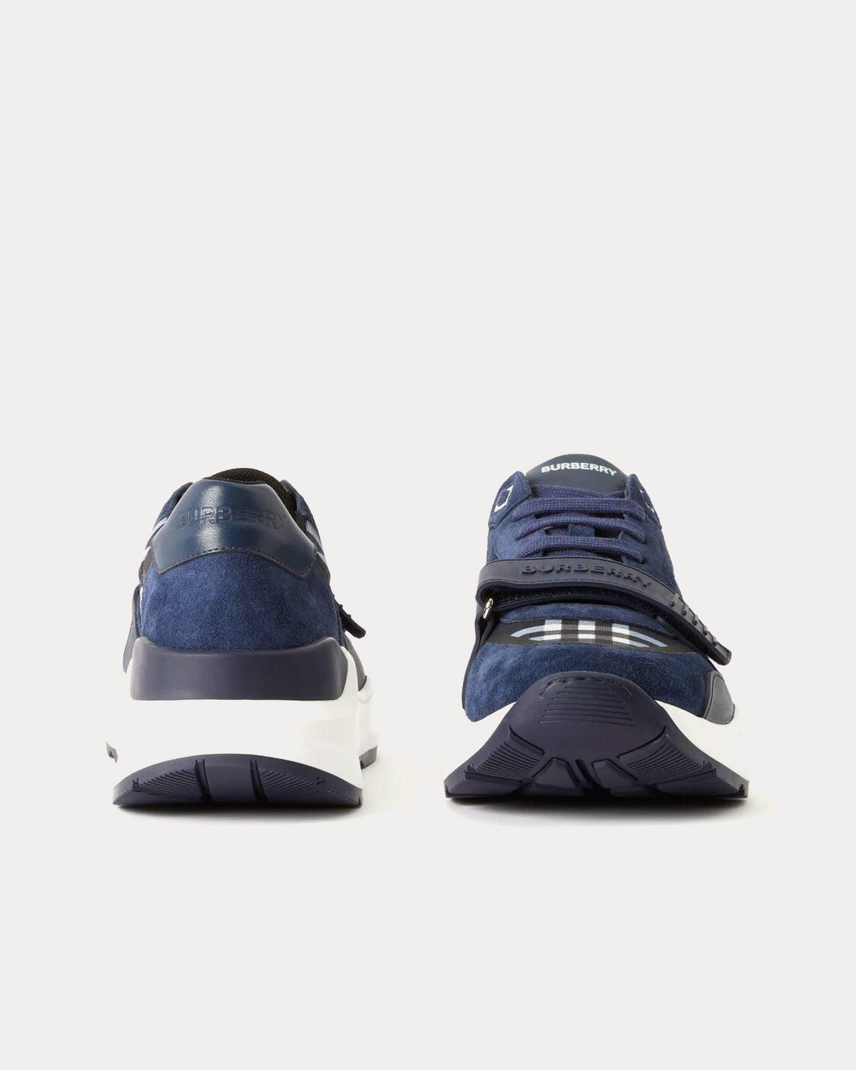 Burberry Check, Suede & Leather Navy Blue Low Top Sneakers - 2