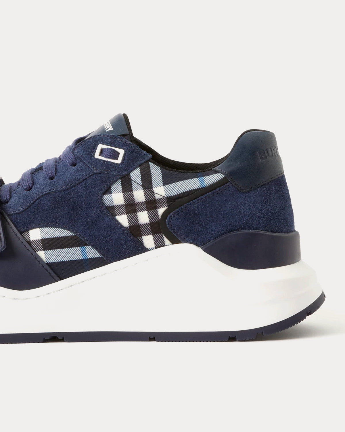 Burberry Check, Suede & Leather Navy Blue Low Top Sneakers - 3