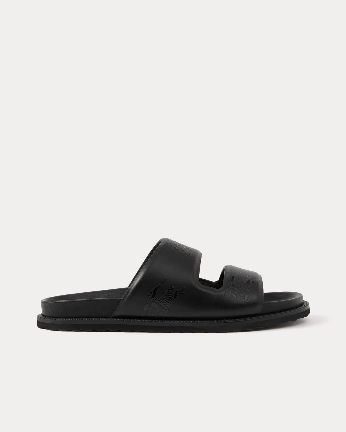 Burberry Embossed EKD Leather Black Slides - 1