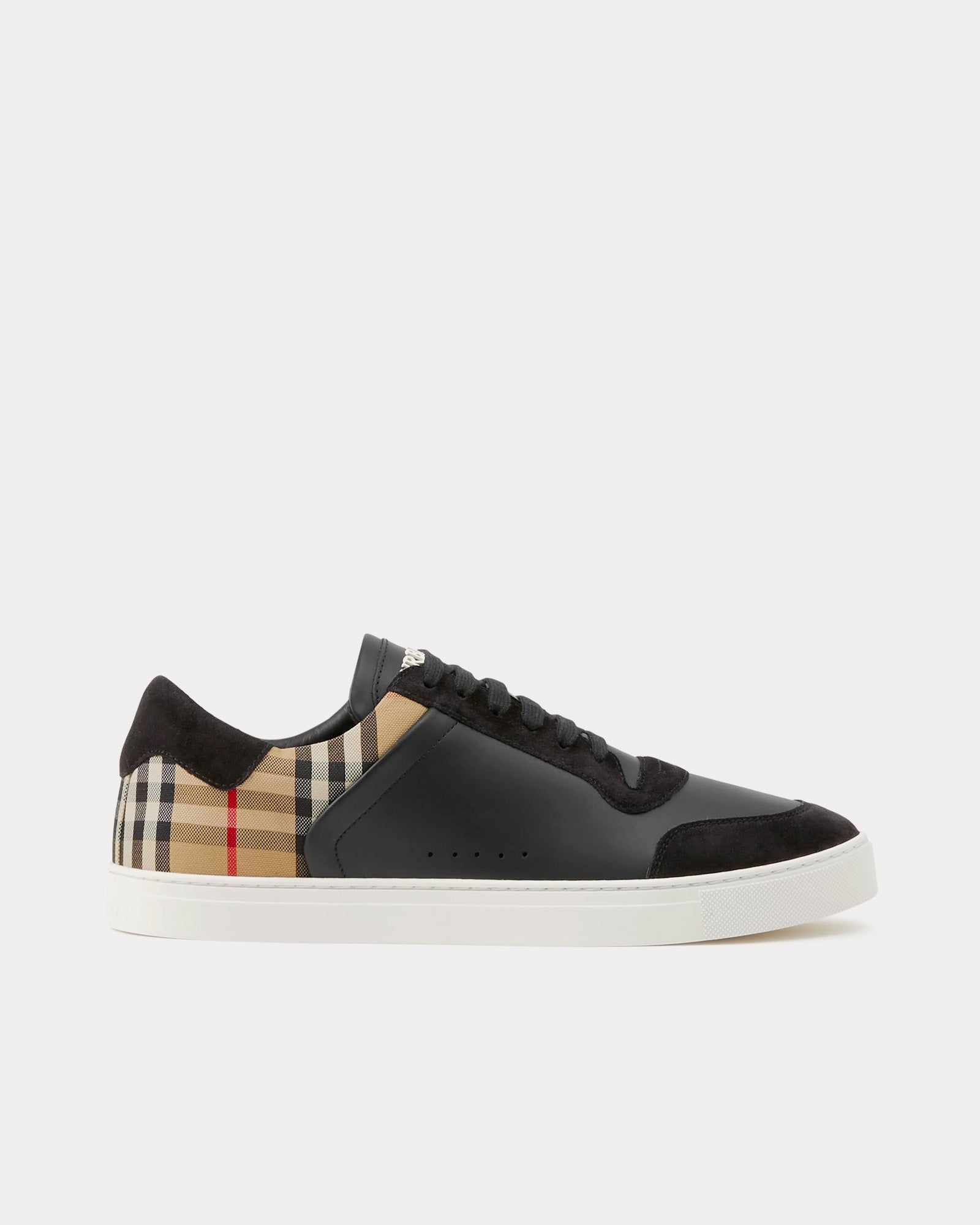 Burberry Leather, Suede & Check Cotton Black / Archive Beige Low Top Sneakers - 1