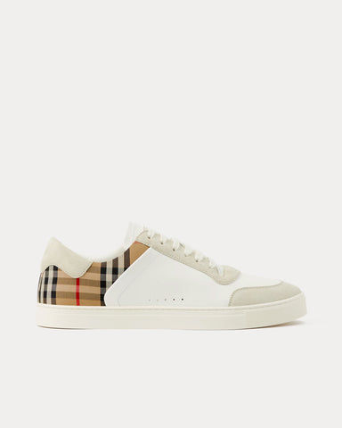 Burberry Leather, Suede & Check Cotton Neutral White / Archive Beige Low Top Sneakers