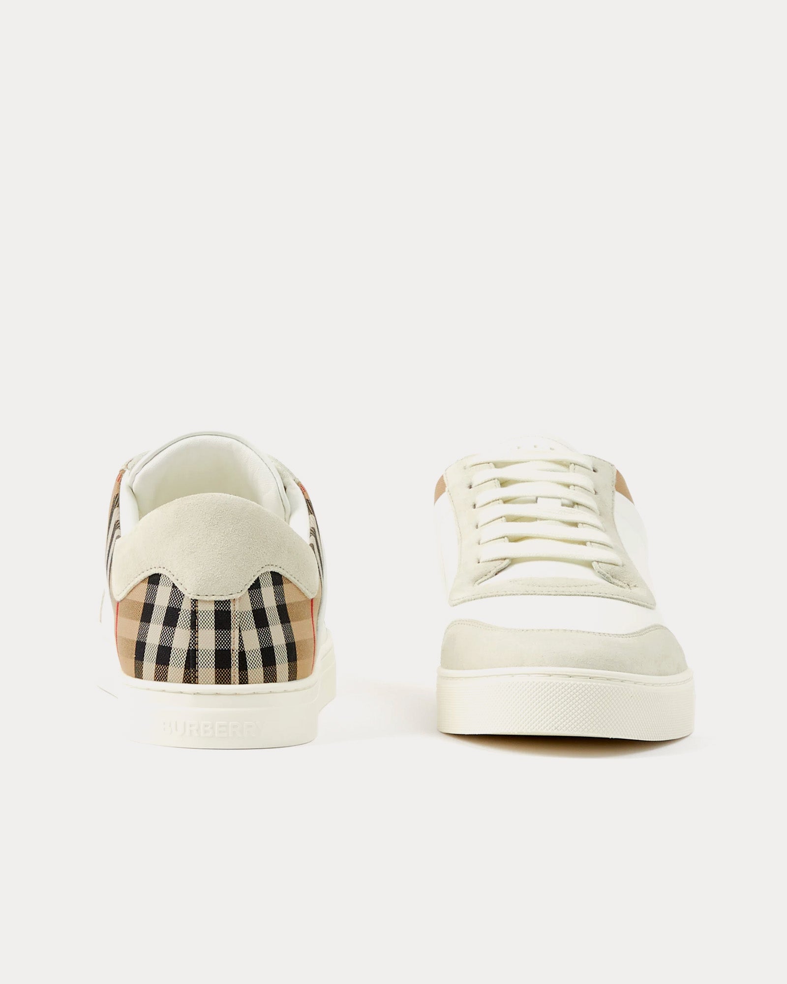 Burberry Leather, Suede & Check Cotton Neutral White / Archive Beige Low Top Sneakers - 2