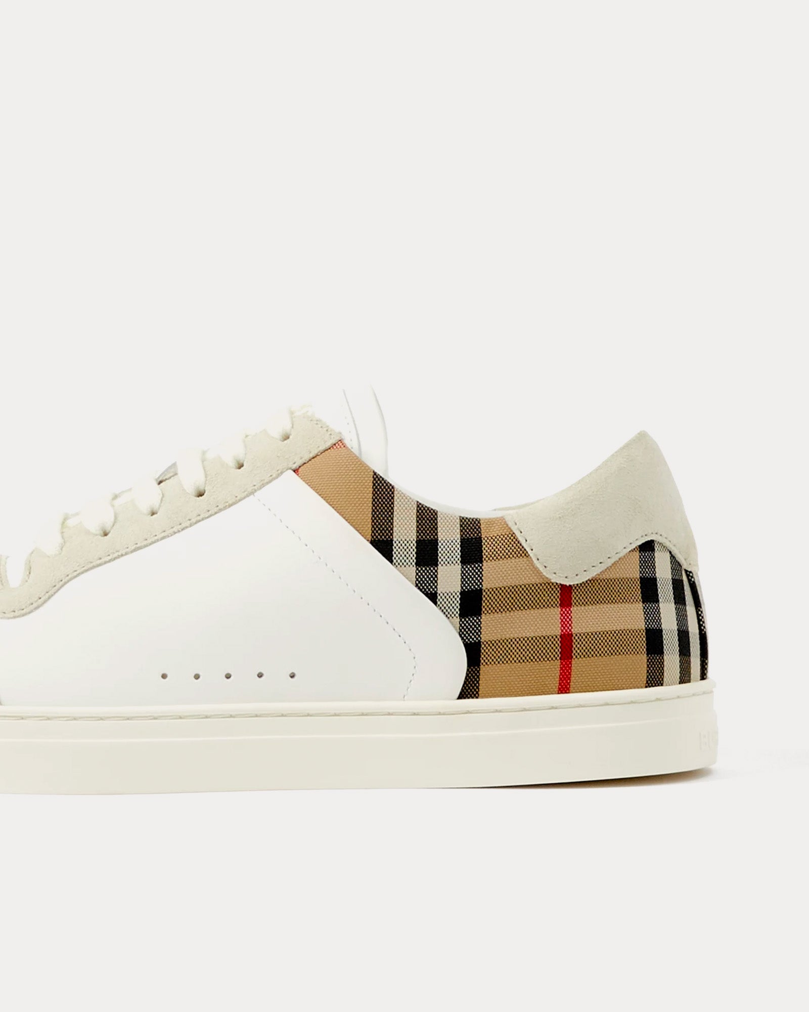 Burberry Leather, Suede & Check Cotton Neutral White / Archive Beige Low Top Sneakers - 3