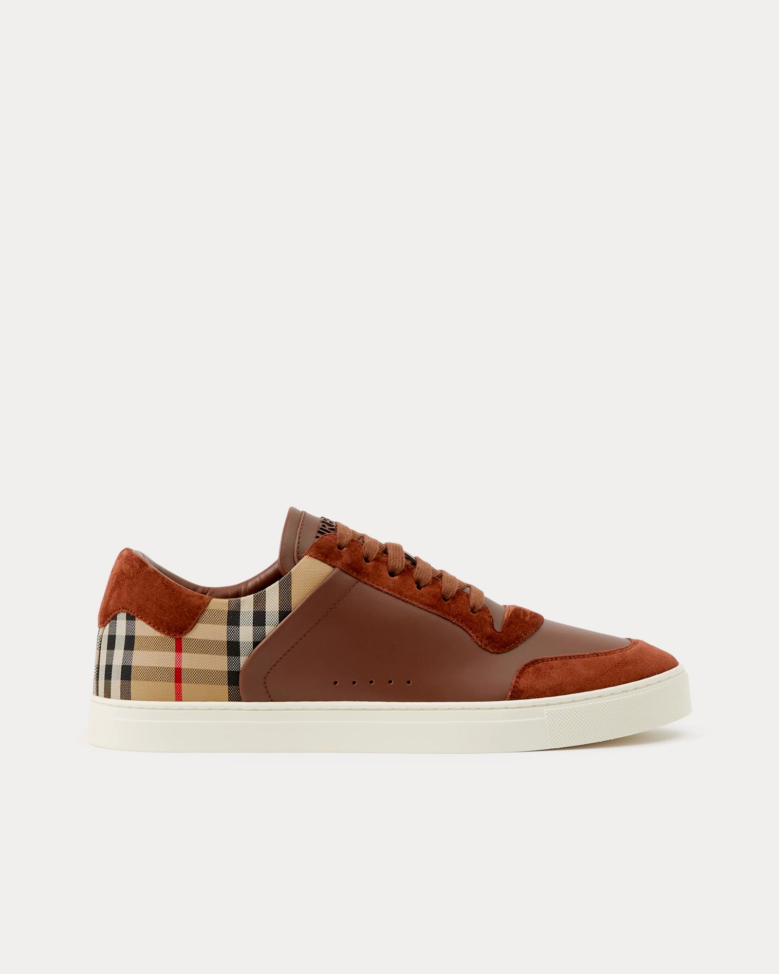 Burberry Leather, Suede & Check Cotton Ox / Archive Beige Low Top Sneakers - 1