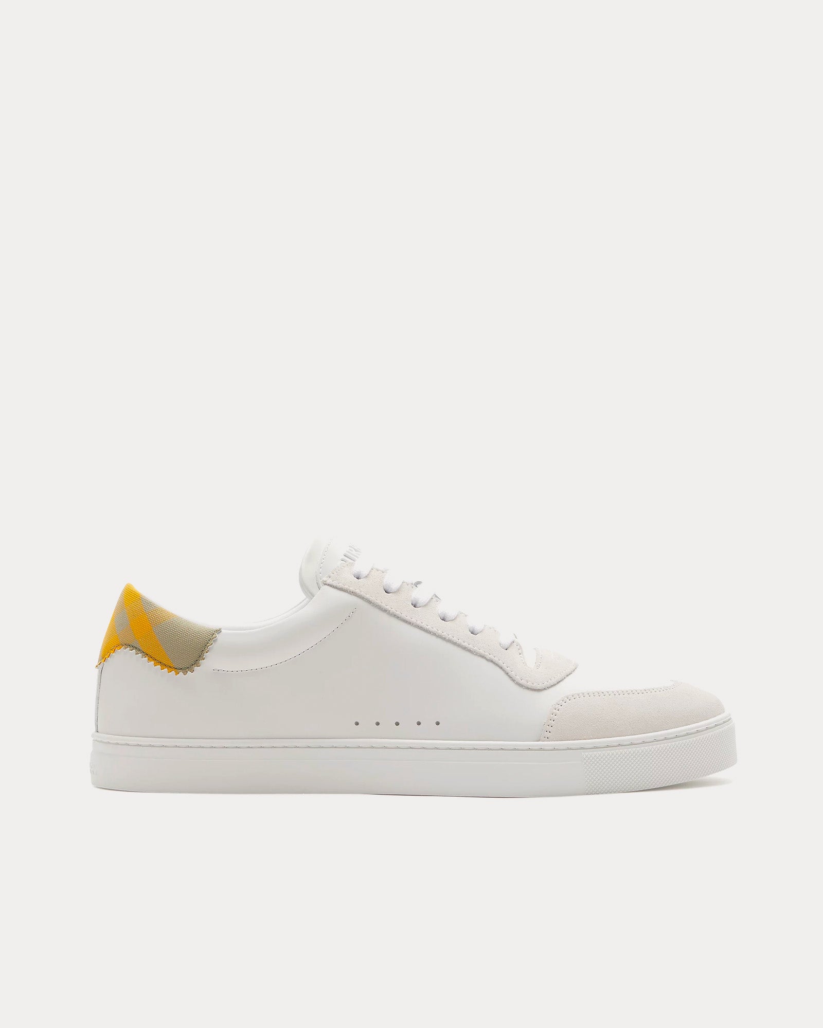 Burberry Leather & Check Cotton Optical White / Hunter Low Top Sneakers - 1