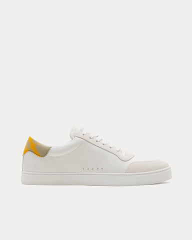 Burberry Leather & Check Cotton Optical White / Hunter Low Top Sneakers