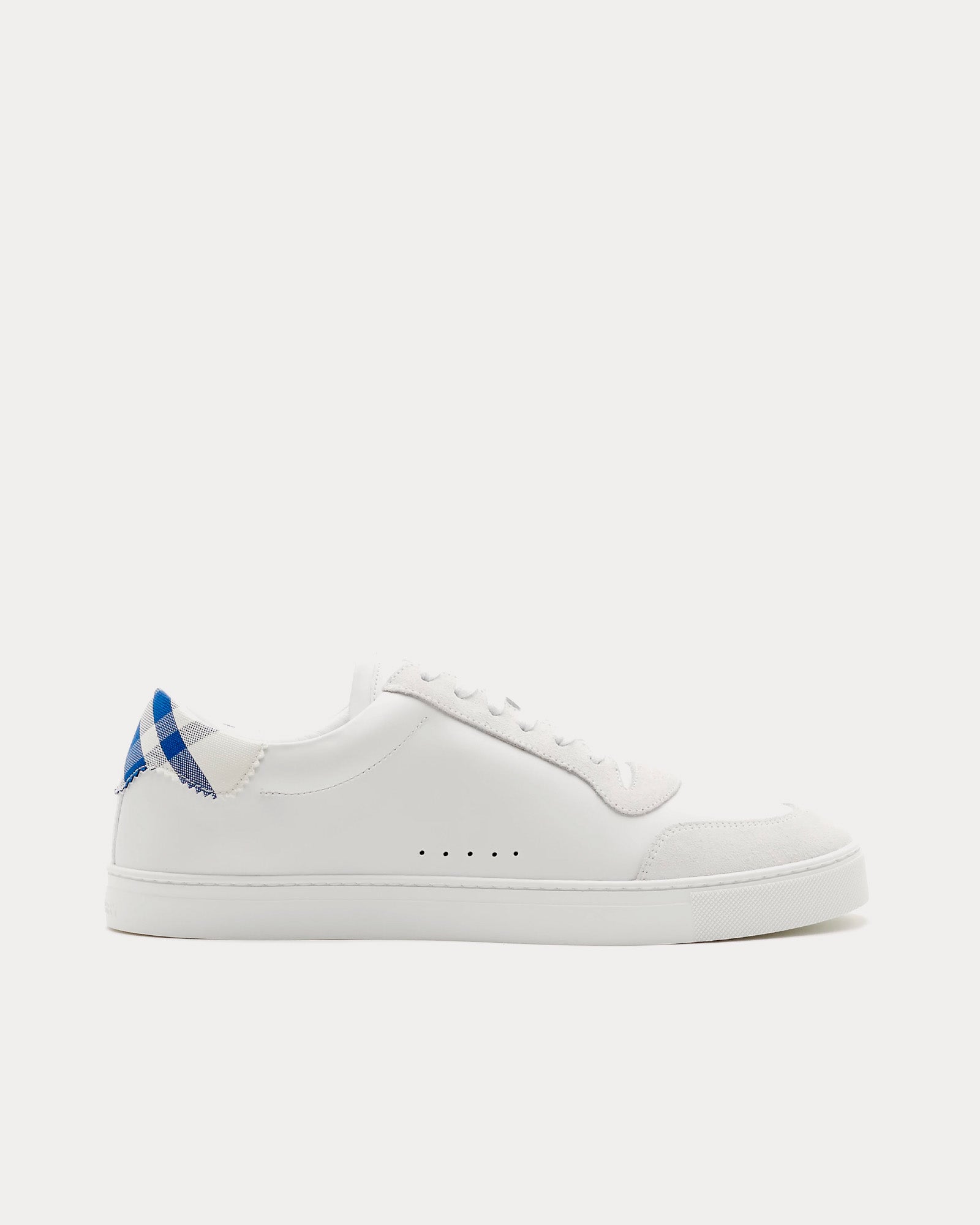 Burberry Leather & Check Cotton Optical White / Blue Low Top Sneakers - 1