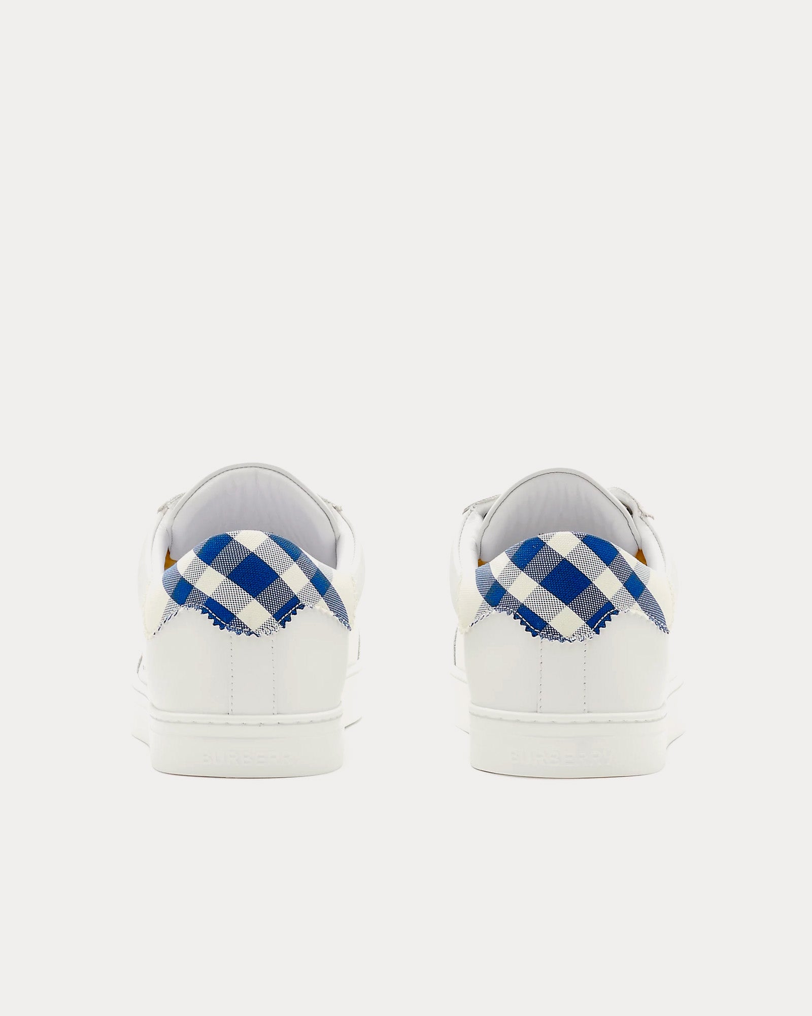 Burberry Leather & Check Cotton Optical White / Blue Low Top Sneakers - 4