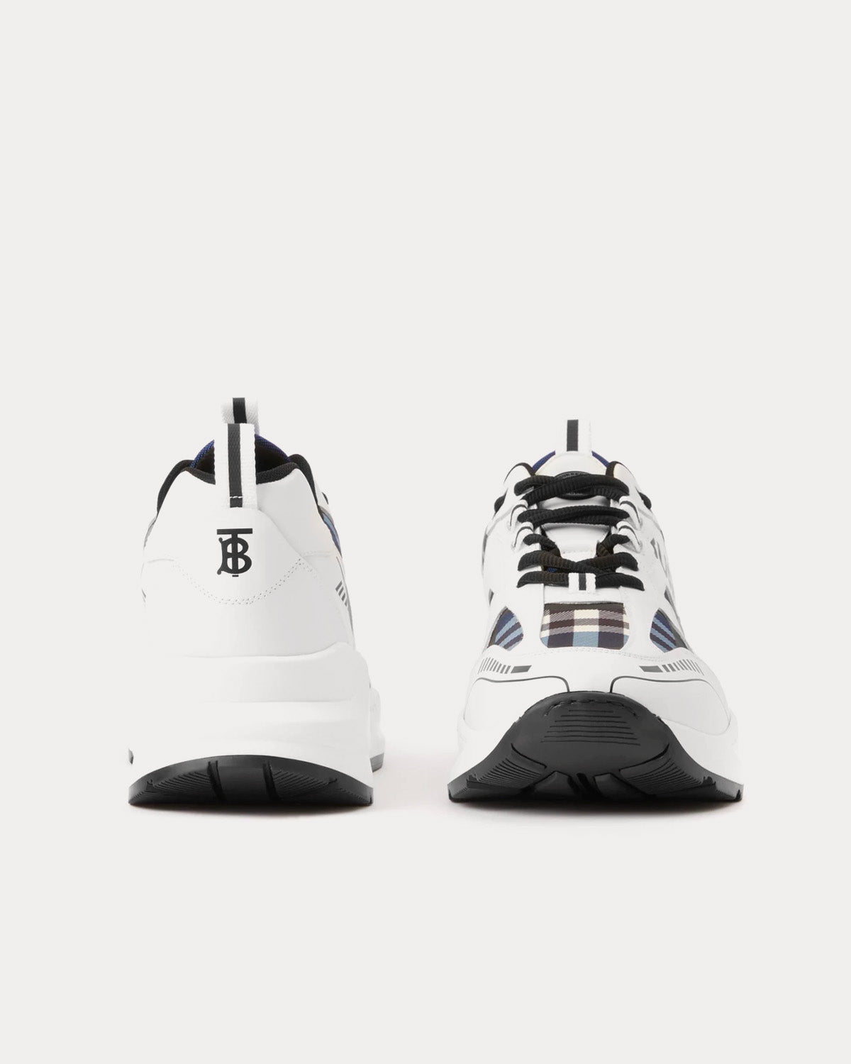 Burberry Logo Print Leather & Check White / Black / Blue Low Top Sneakers - 2