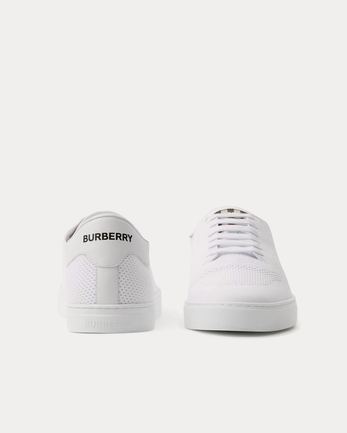 Burberry Nylon, Leather & Cotton Optic White Low Top Sneakers - 2