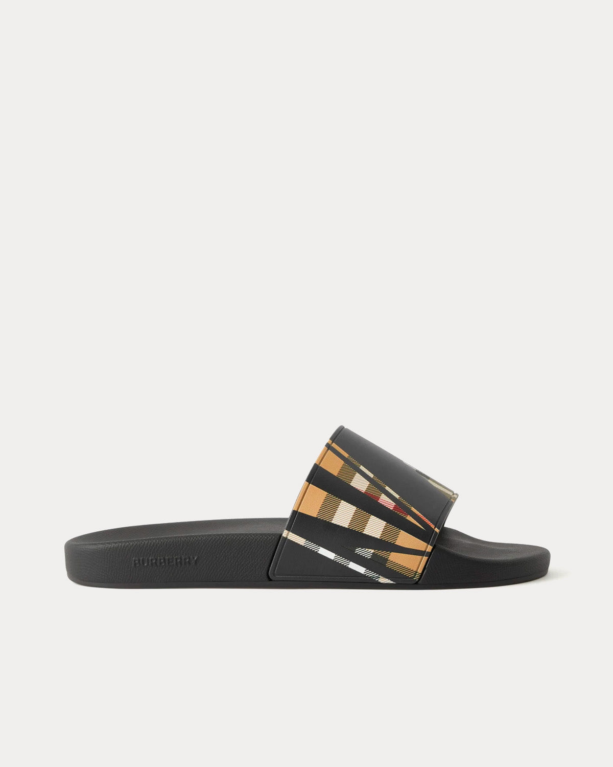 Burberry Sliced Check Print Black Slides - 1