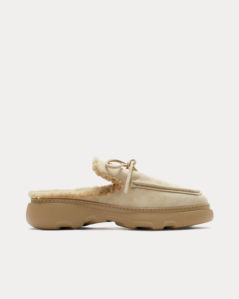 Burberry Stony Suede & Shearling Clay Mules - 1